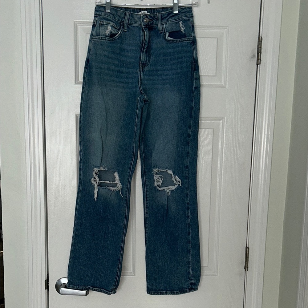 Forever 21 Blue Boot Cut Jeans with Distressed Knees